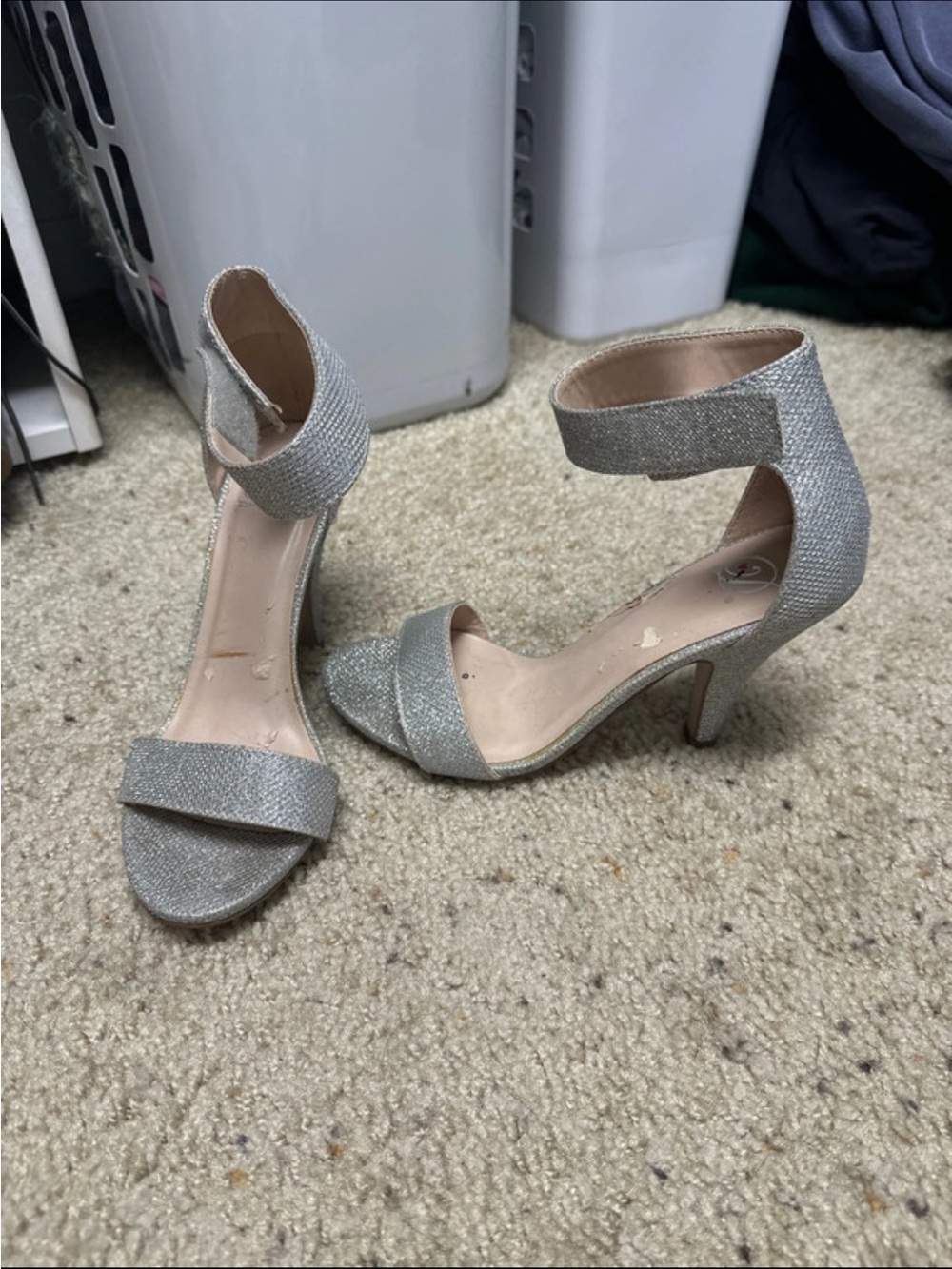 Elegant Glitter Ankle-Strap Heels - Silver